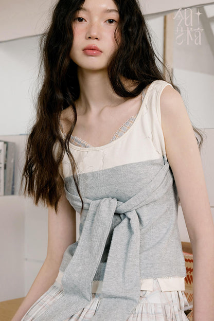 Yellow Gray Bow Tie Top