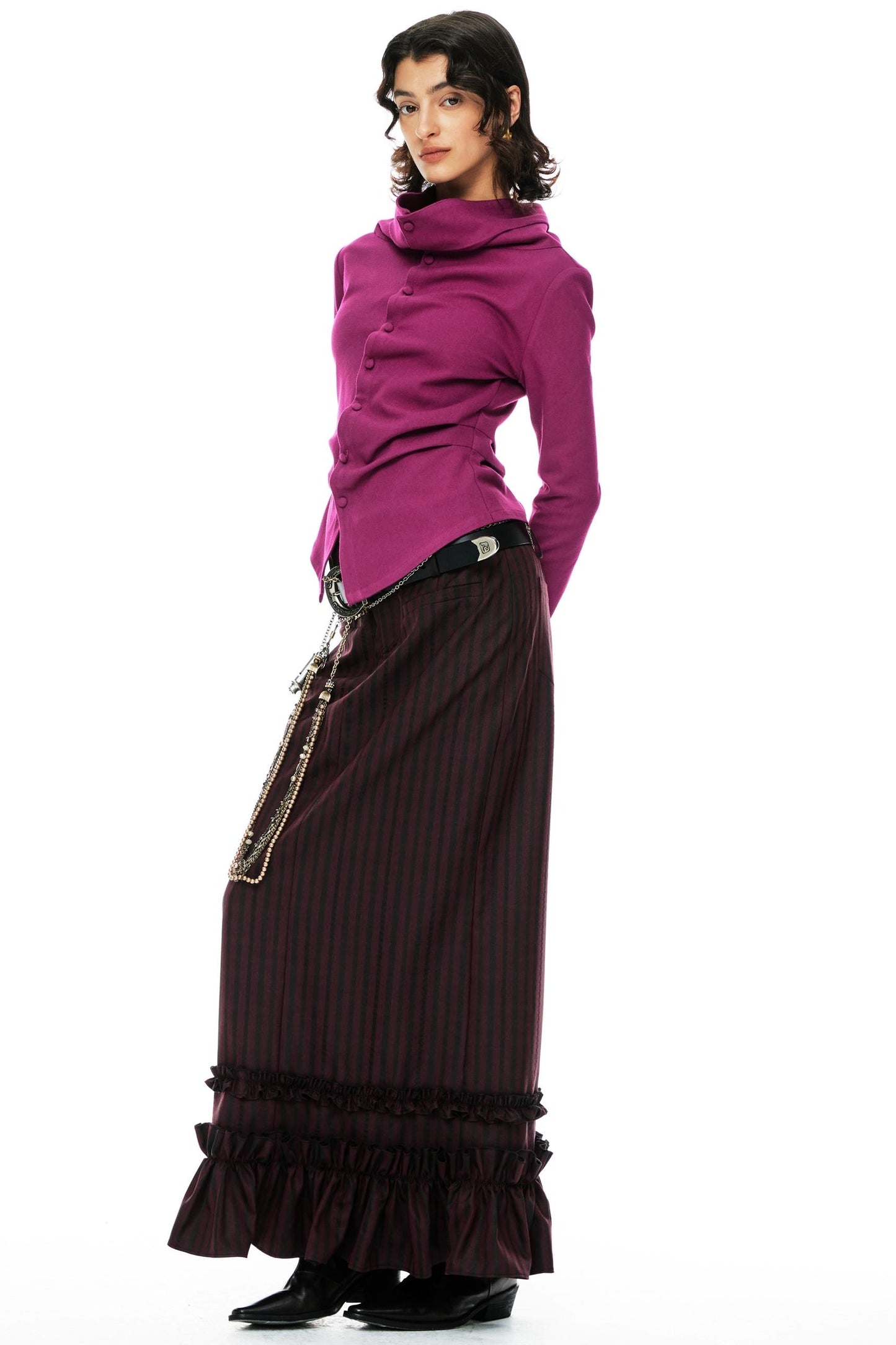 Striped Lace Straight Long Skirt