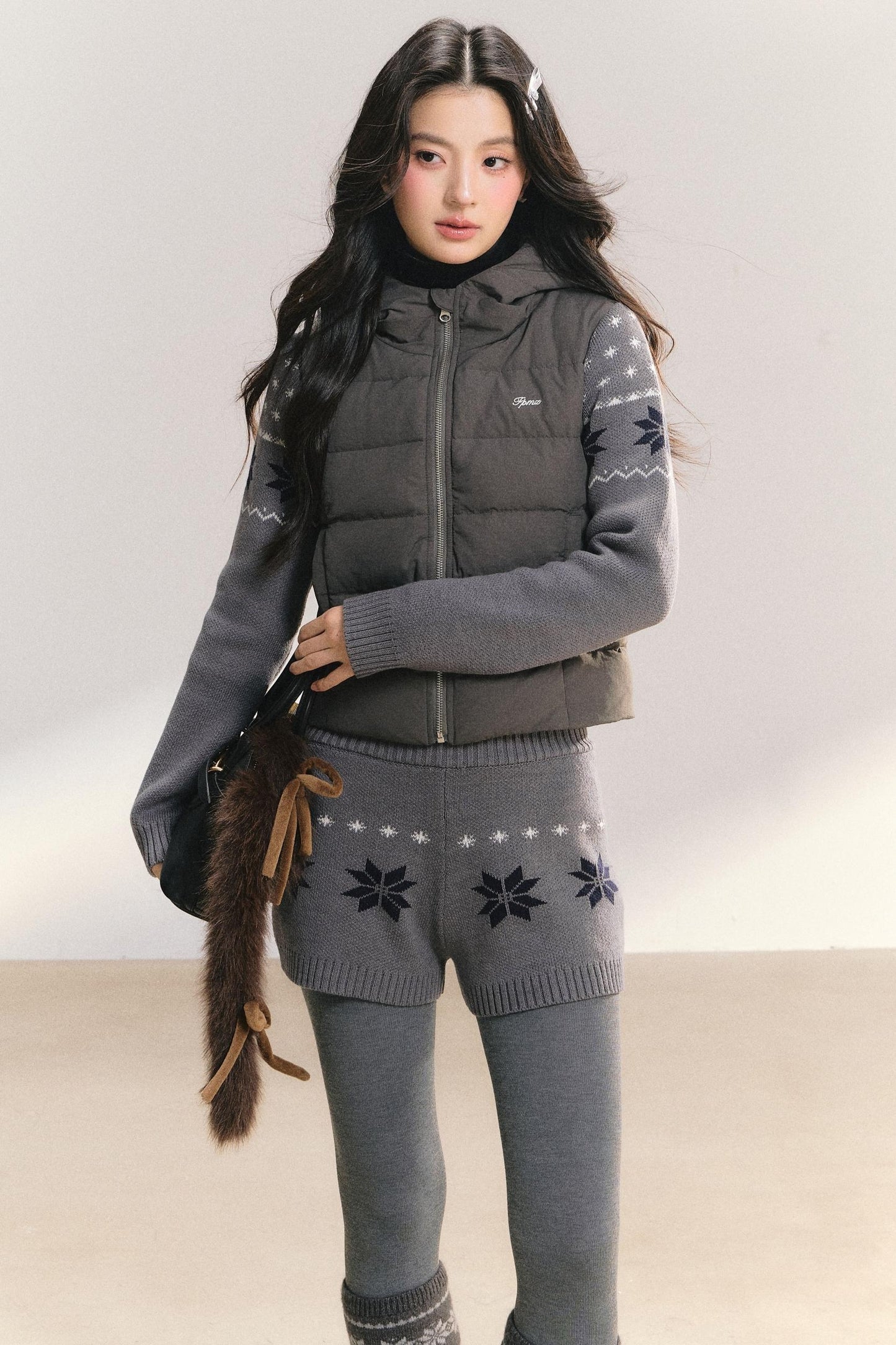 White Duck Down Ribbed Jacket Set-Up