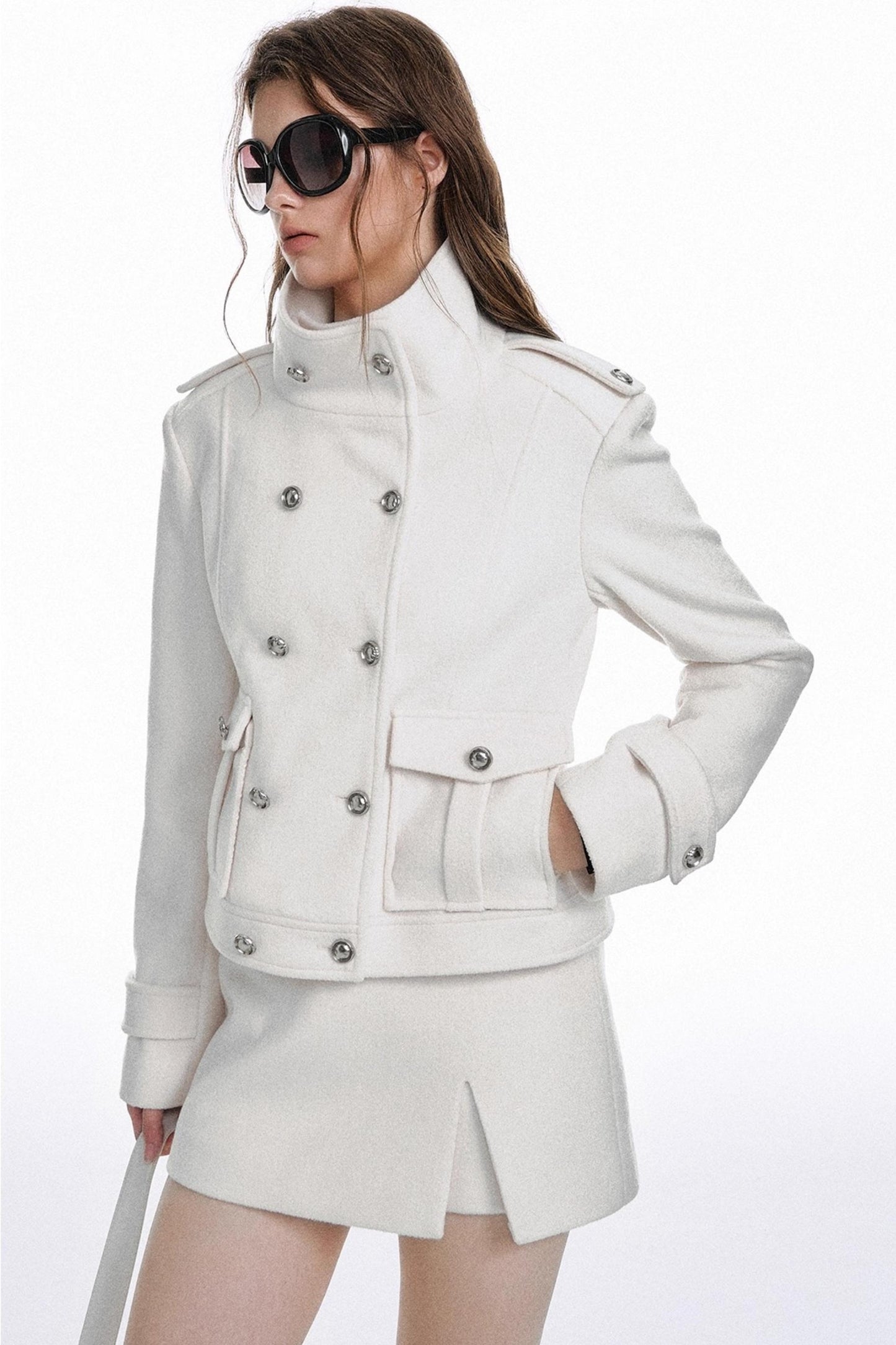 Classic High-Necked Black Woolen Skirt Set-Up