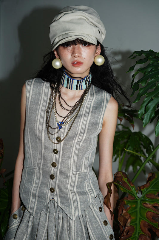 Slim Vintage Linen Layered Vest