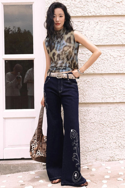Leopard High Neck Sleeveless Top