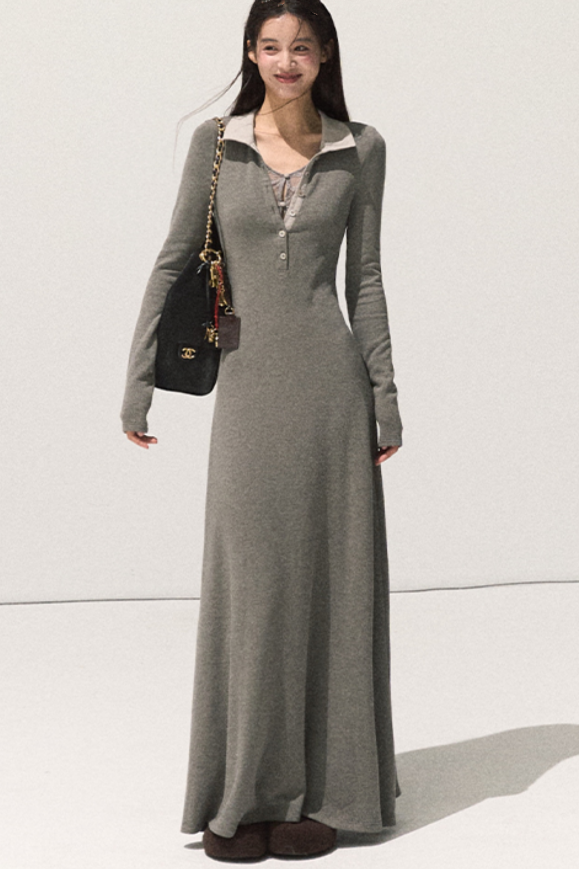 Plush Smoke Shirt Collar Dress Set-Up