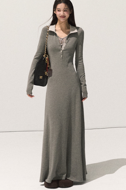 Plush Smoke Shirt Collar Dress Set-Up