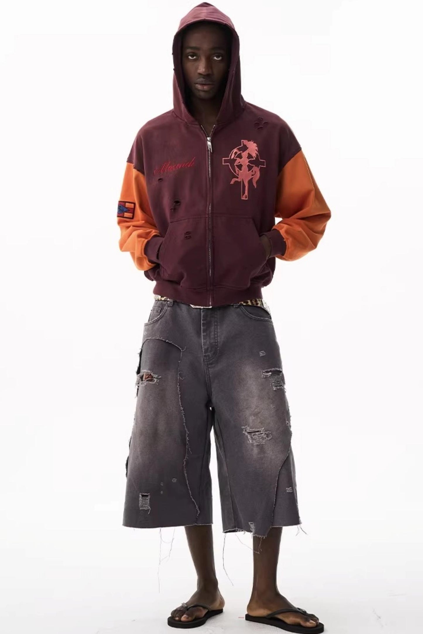 Patchwork Color-Blocked Sweatshirt Jacket