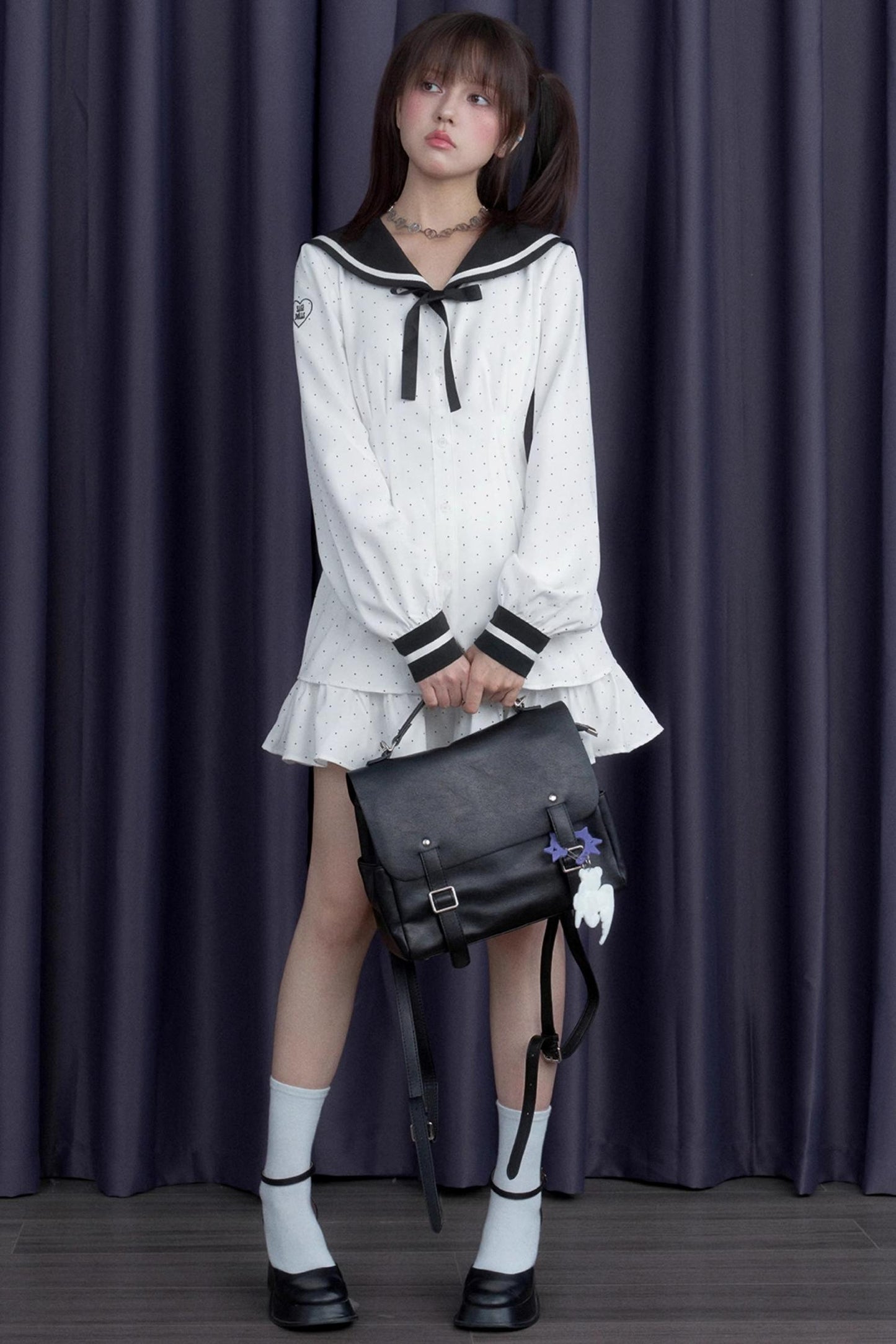 Sailor Neck Dress With Sweater Set-Up