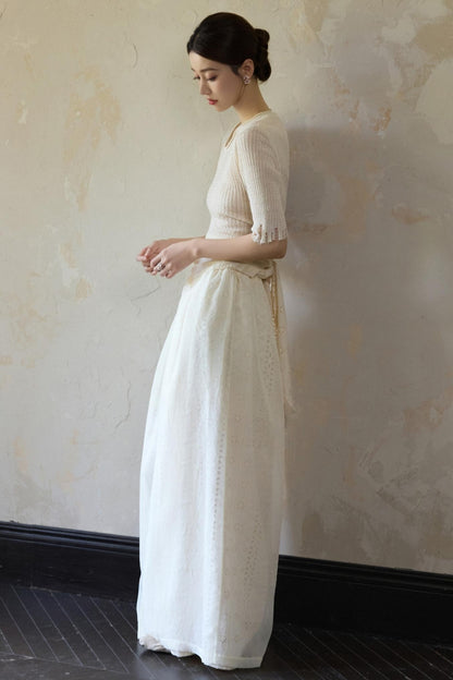 Beige Wide Leg Trousers