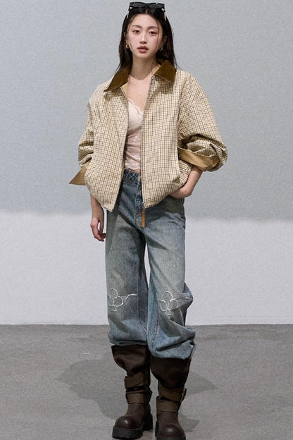 Laser-Cut Flower Vintage Wide-Leg Jeans