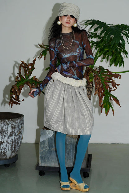 Chinese Mesh Cutout Long-Sleeved Top