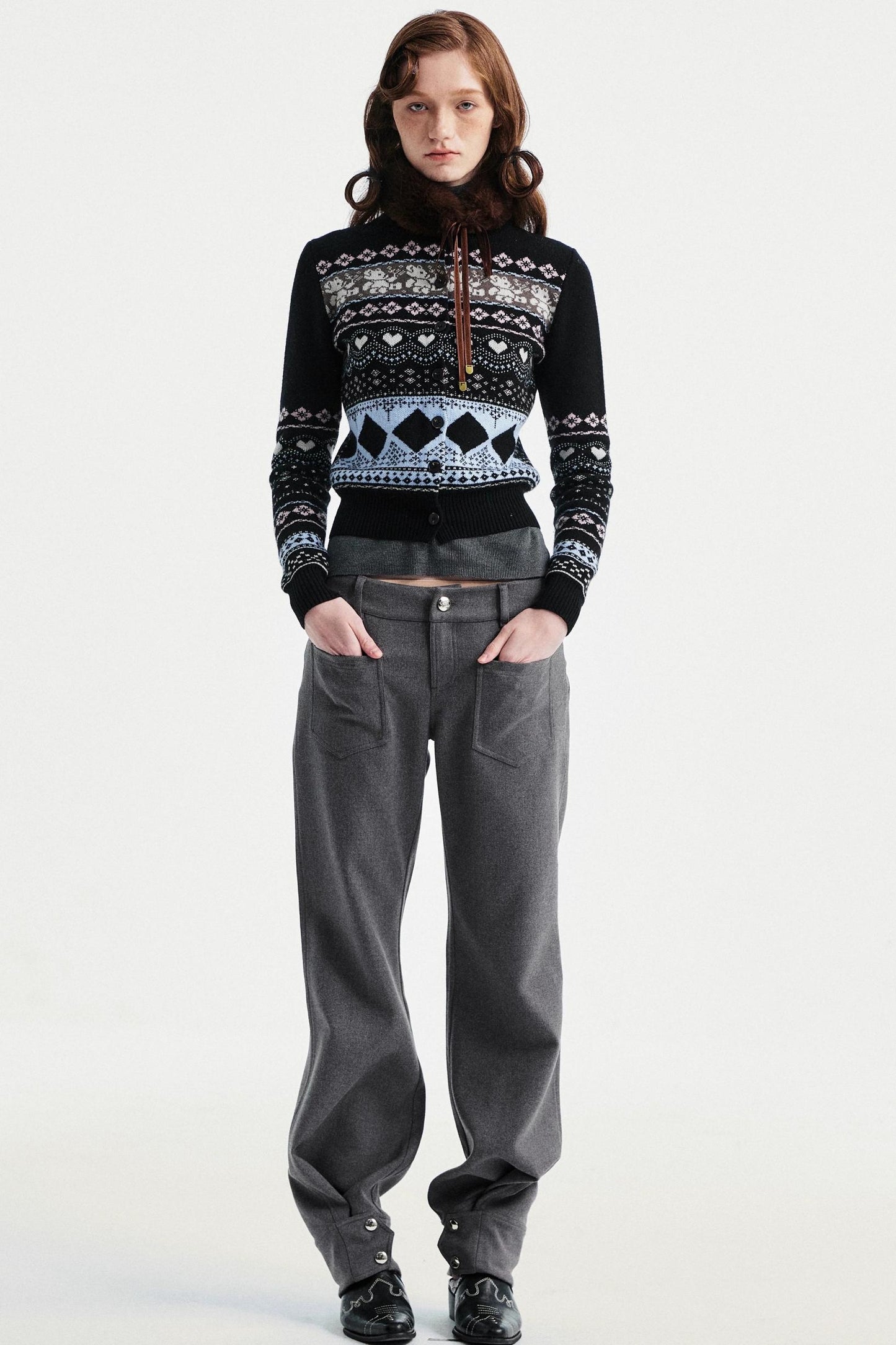 Gray Tapered Flared Pants