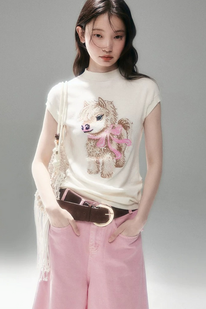 Bow-Tie Jacquard Cotton T-Shirt Set-Up