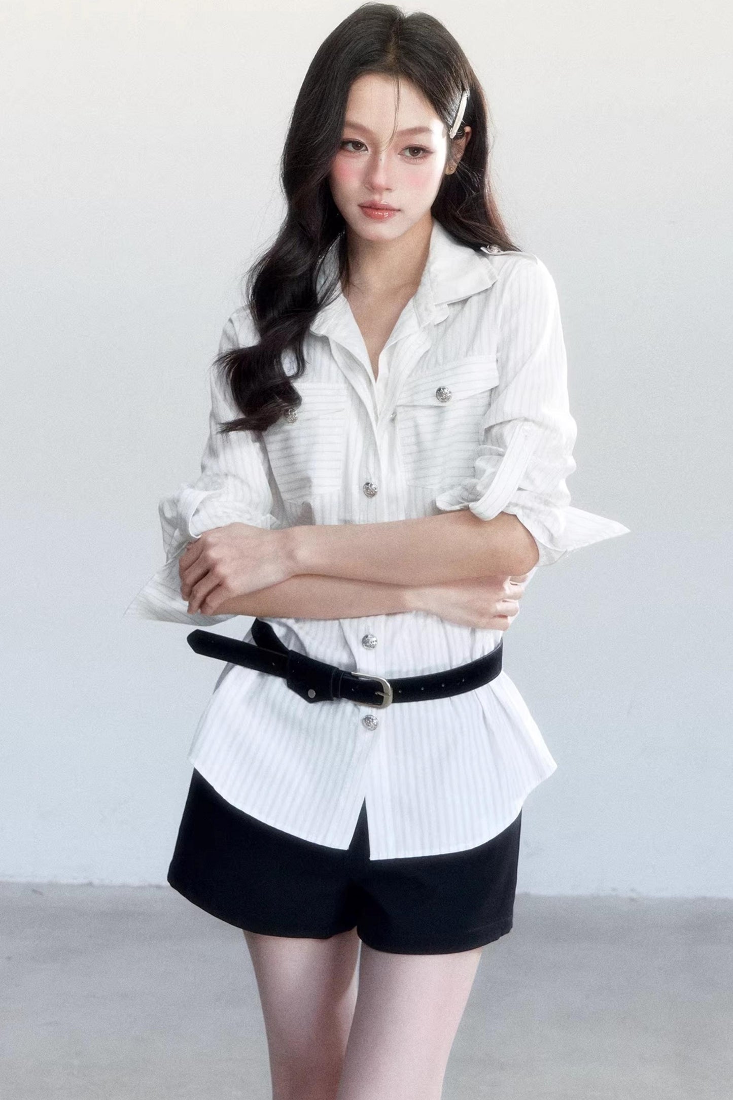 Striped Intellectual Elegance Shirt Two-Piece Set-Up