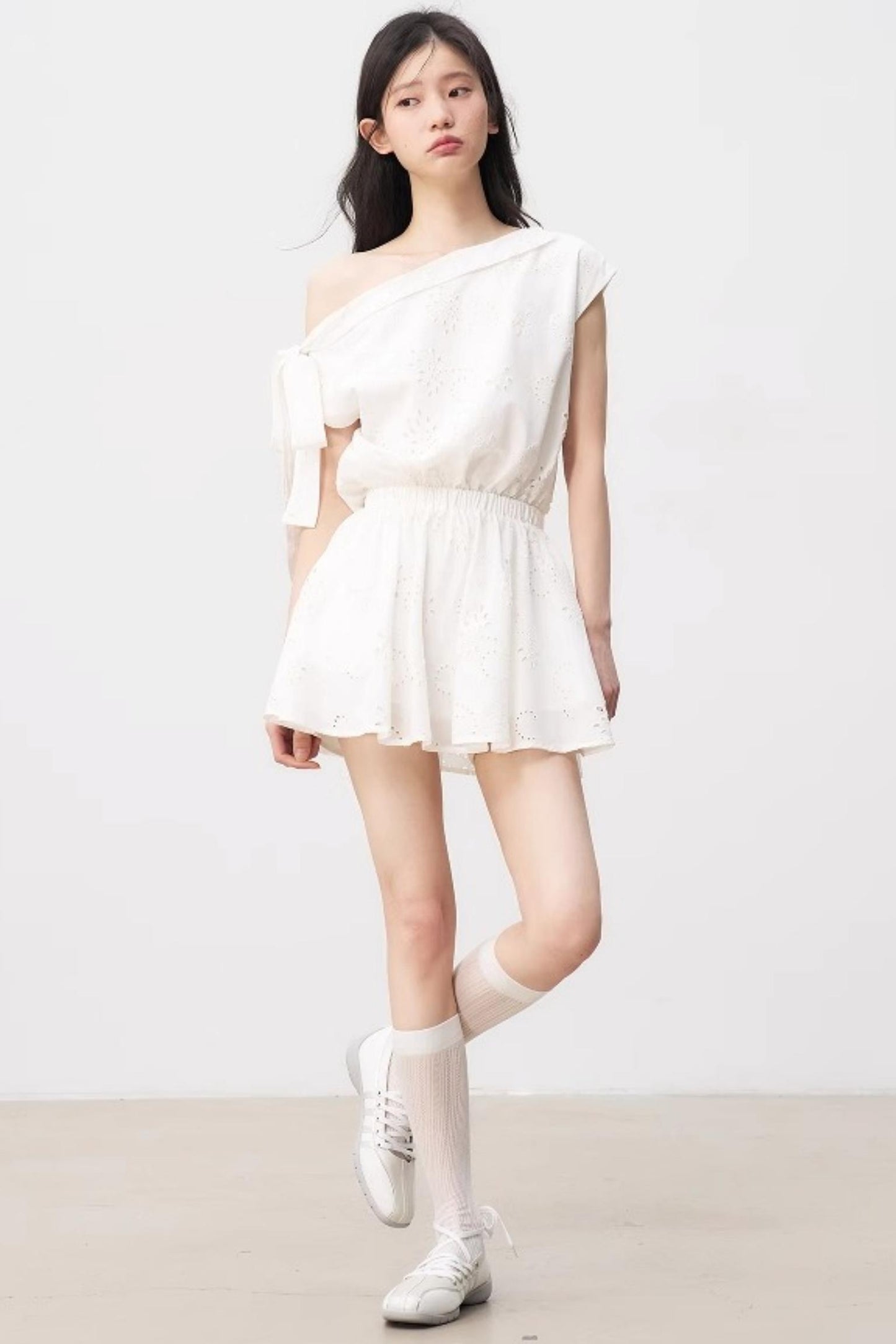 Floral Asymmetrical Shoulder Dress