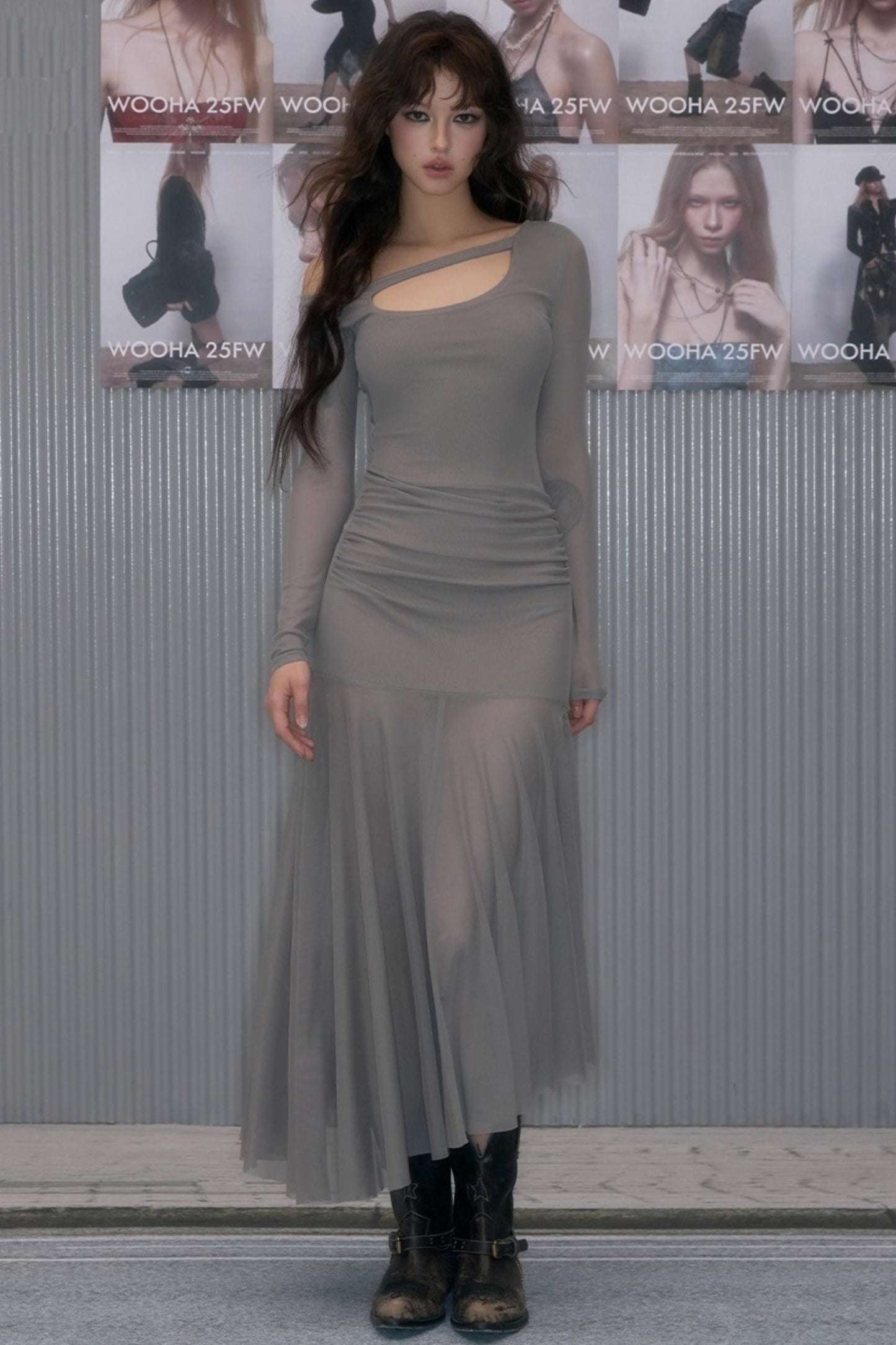 Hollow Collar Inner Spliced Long Dress