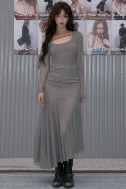 Hollow Collar Inner Spliced Long Dress