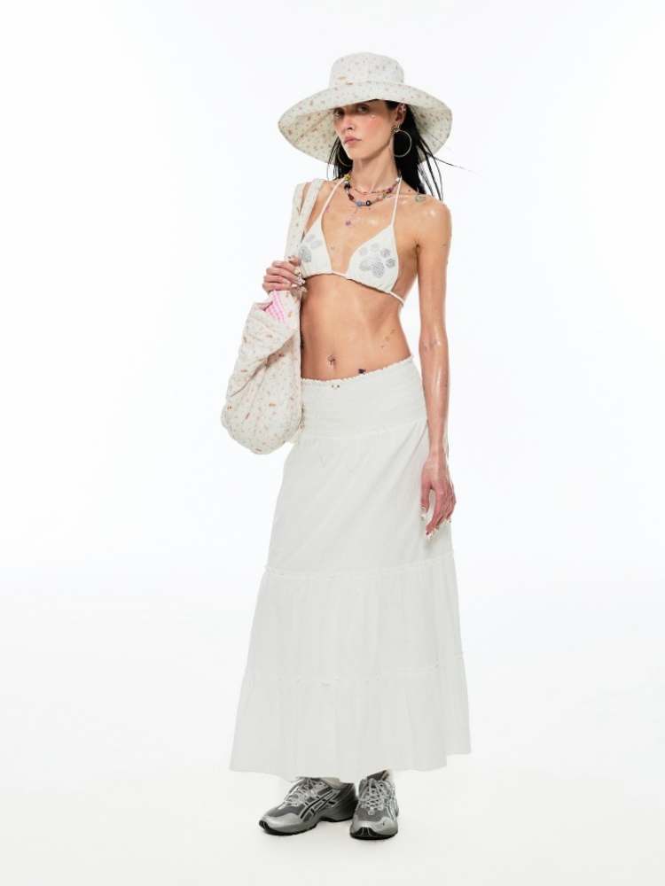 Resort Style Elastic Waist A-Line Tiered Skirt