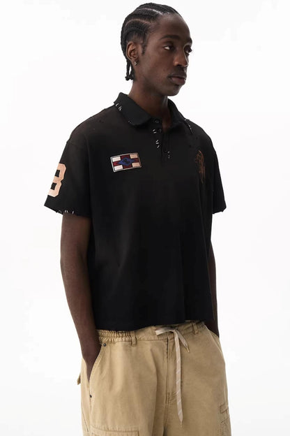 Gewaschenes Vintage Besticktes Strick-Polo-Hemd