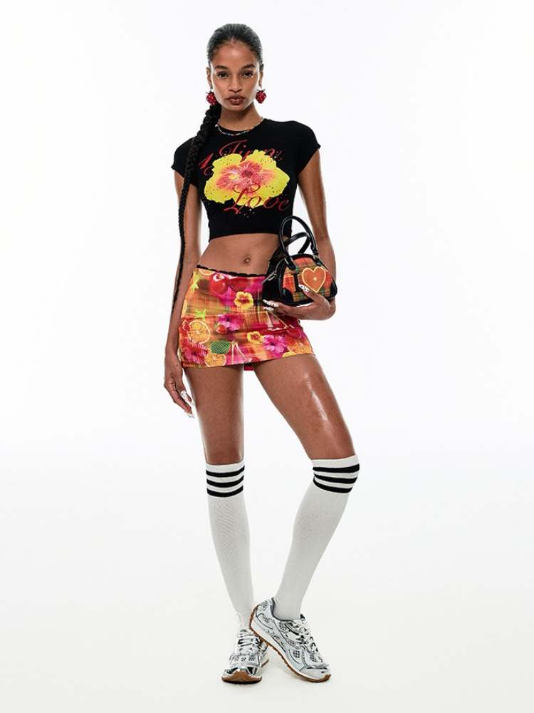 Fruit Print Hip Cover Mini Skirt