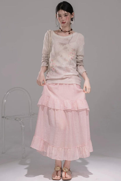 Pink Khaki Gradient Knit Blouse