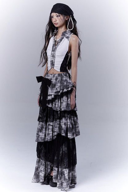 Wilderness Lace-Trimmed Plaid Bustier Skirt