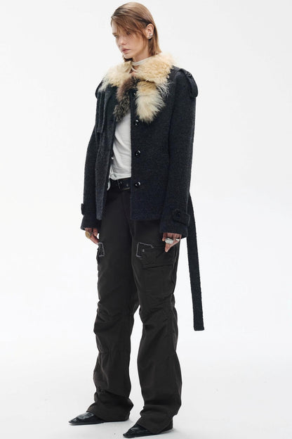 Wool Color-Blocked Fur Scarf