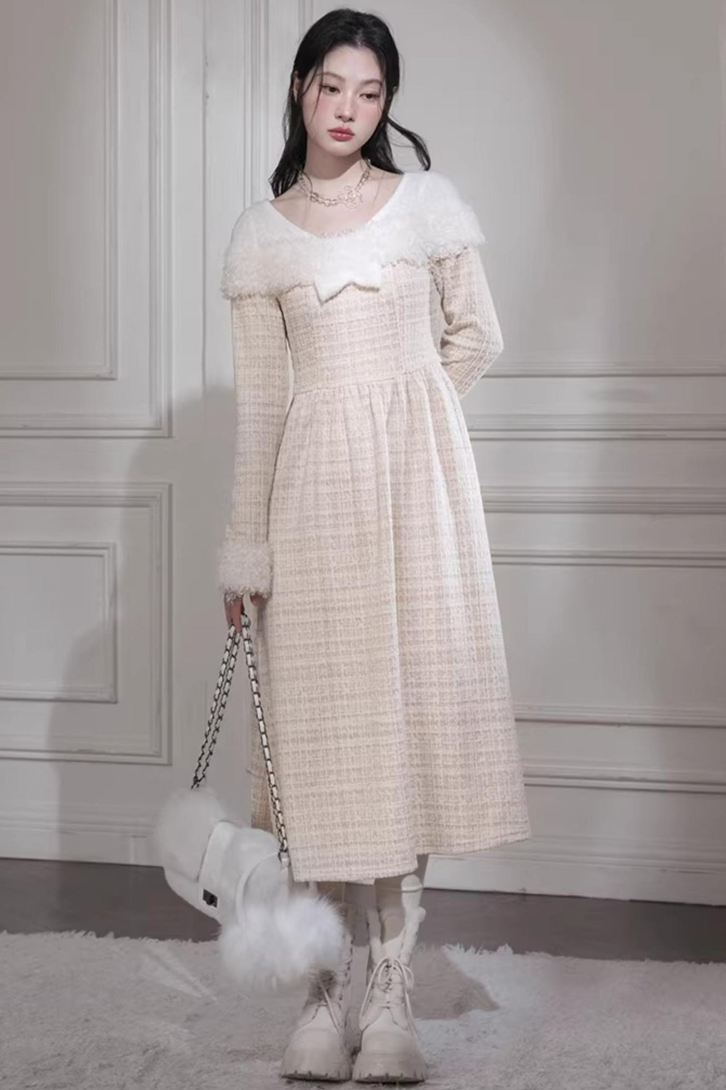 Vanilla Samt Tweed Kleid Set