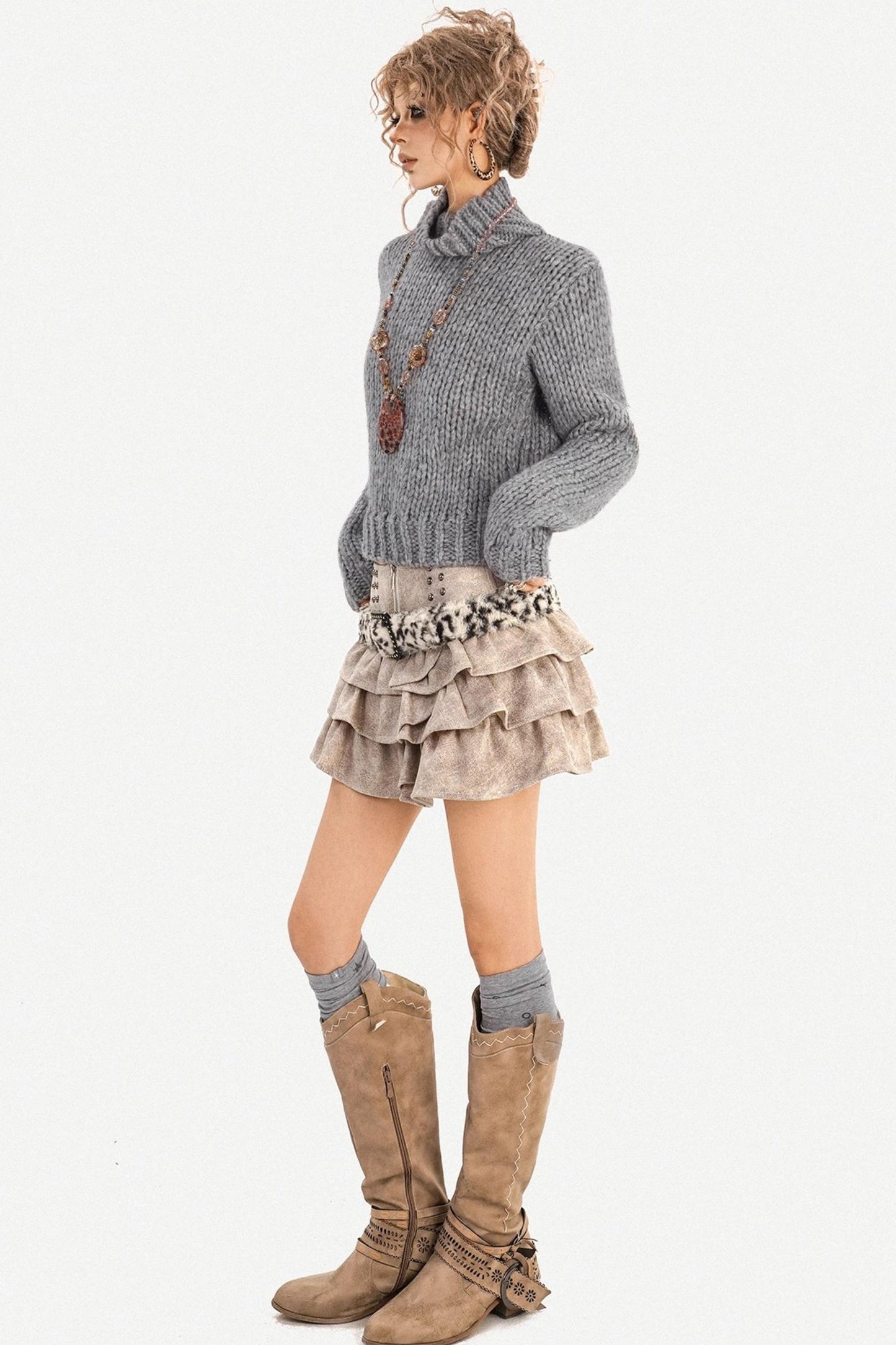 Romantic Chunky Knit Turtleneck Sweater