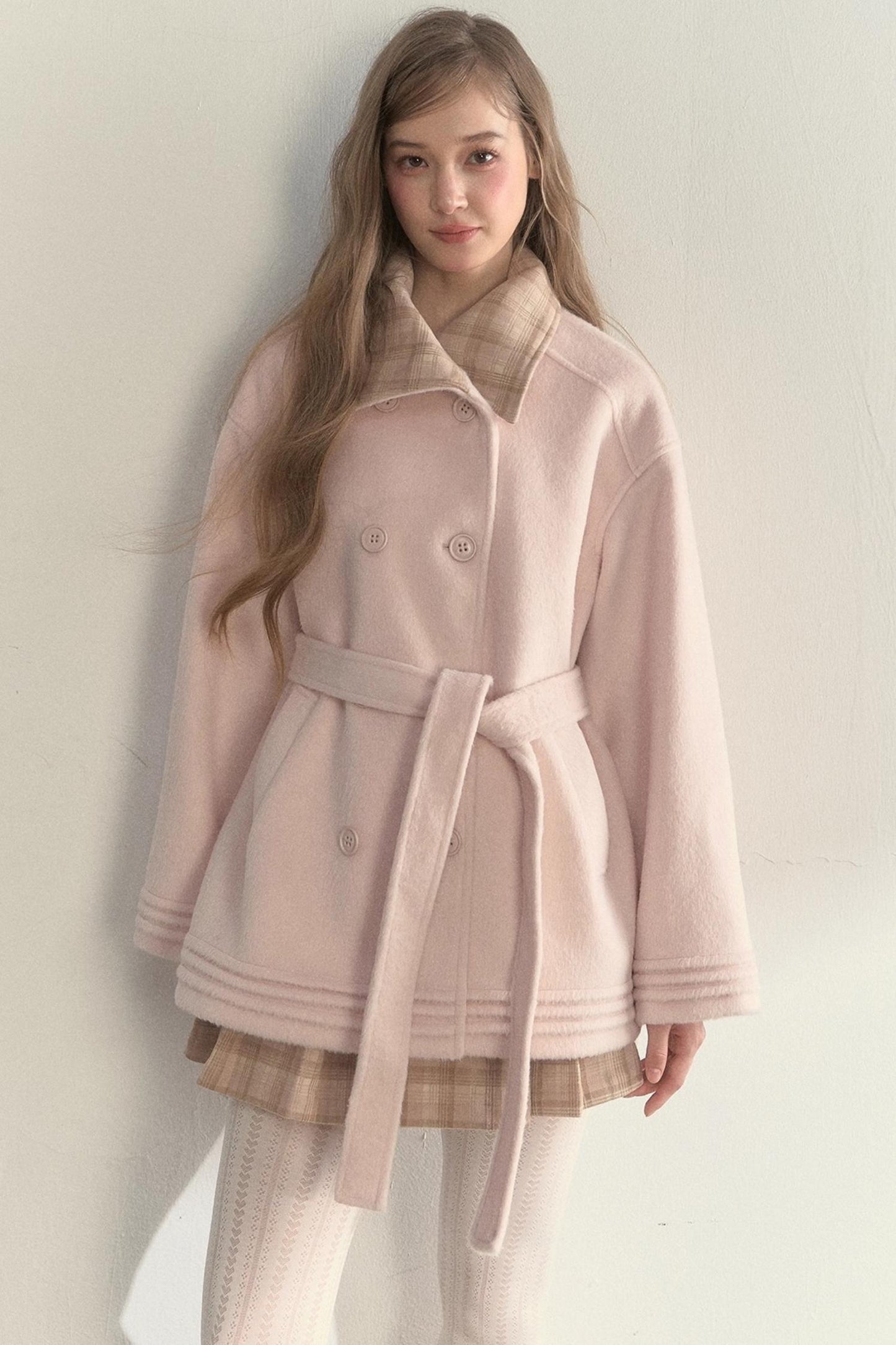 Plaid Double-Breasted Wool Coat