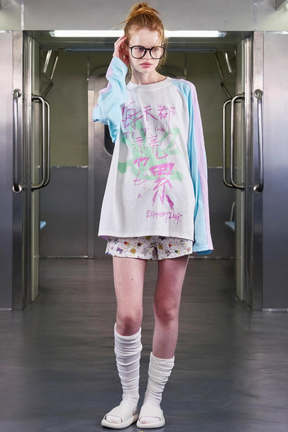 Glitter Print Raglan Sleeve T-Shirt