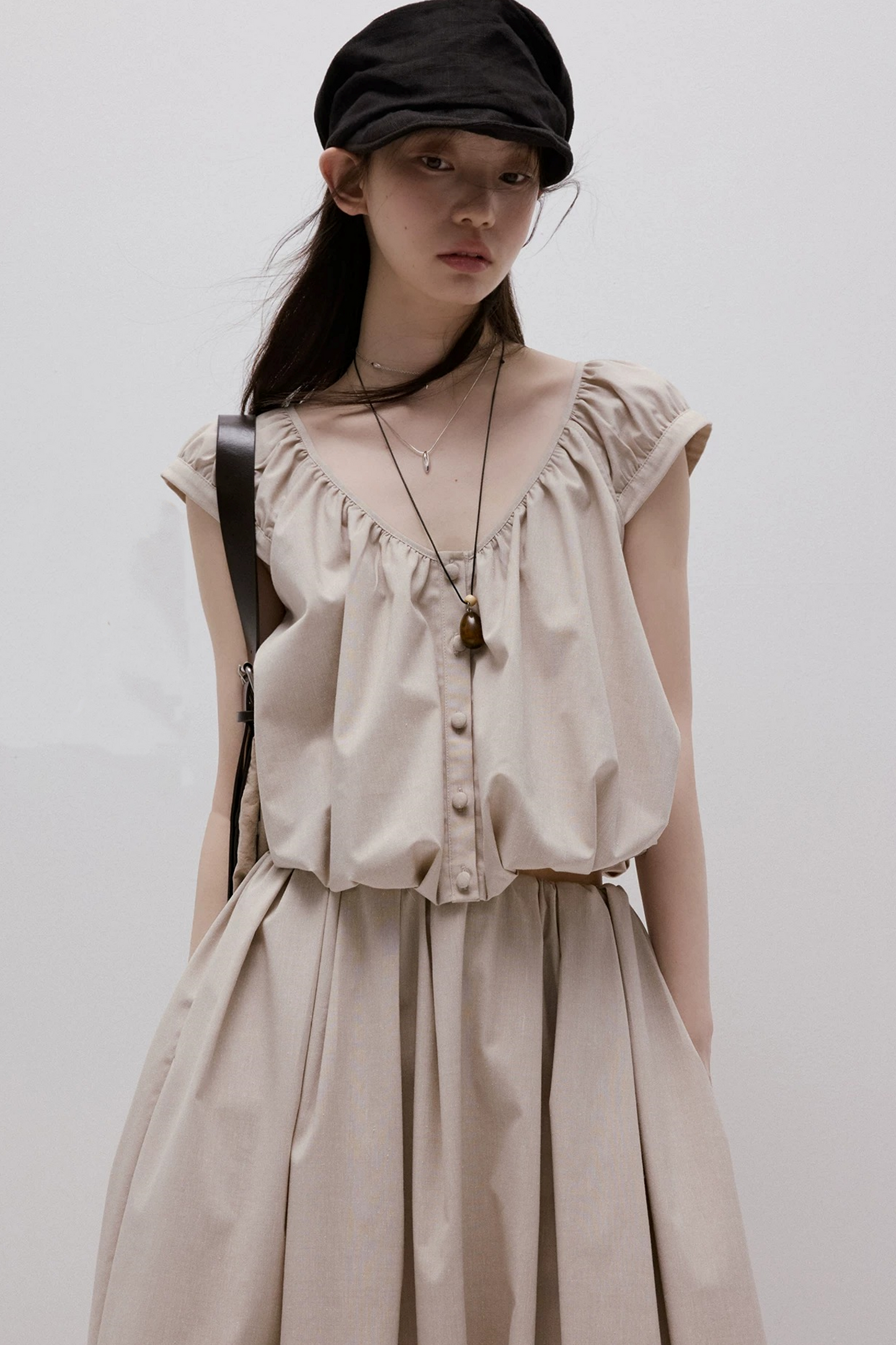 Apricot Gray Linen Top