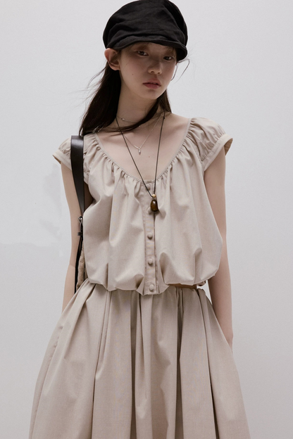 Apricot Gray Linen Top