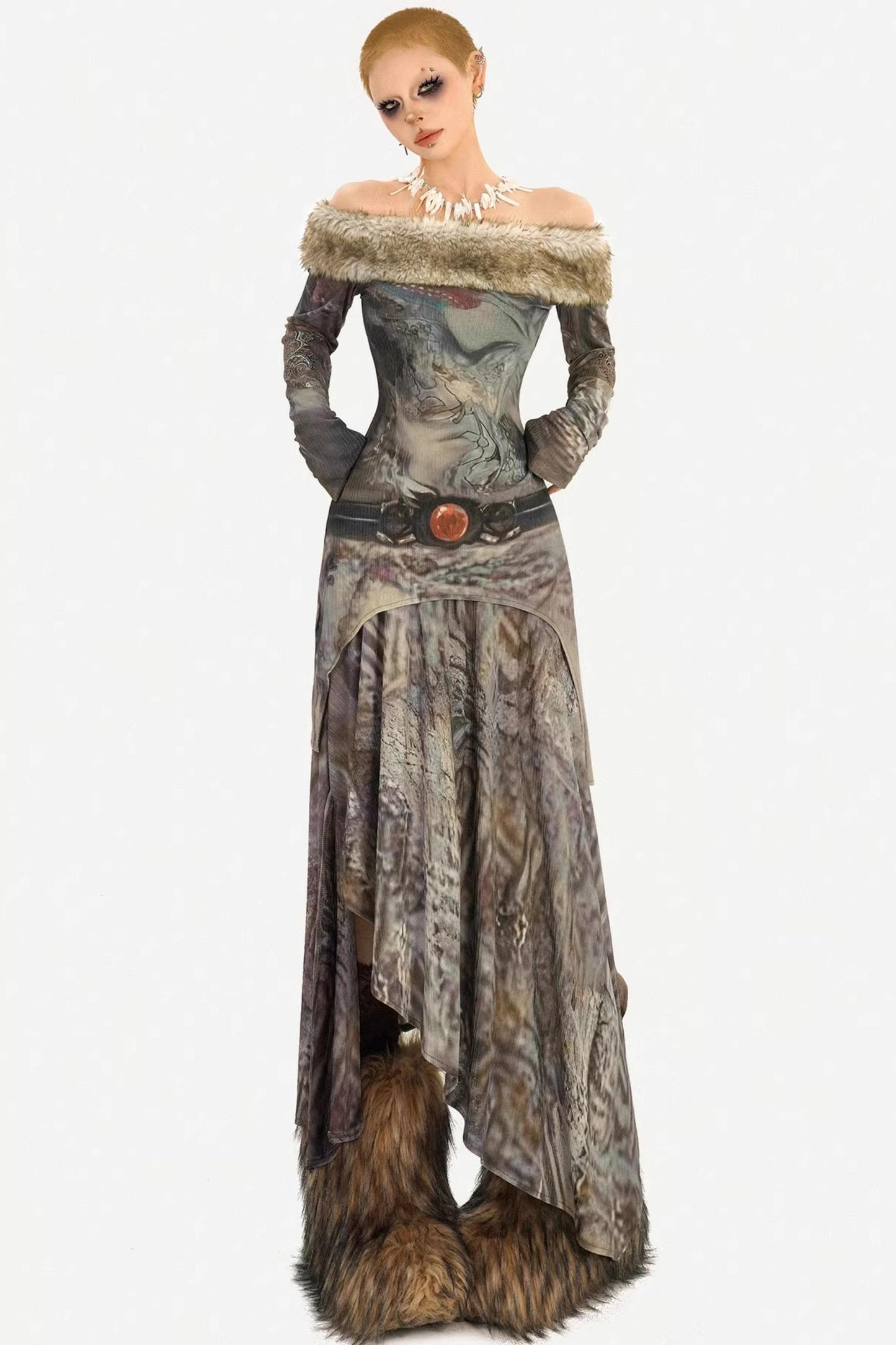 Retro Fur Collar Two-Piece Suit Set