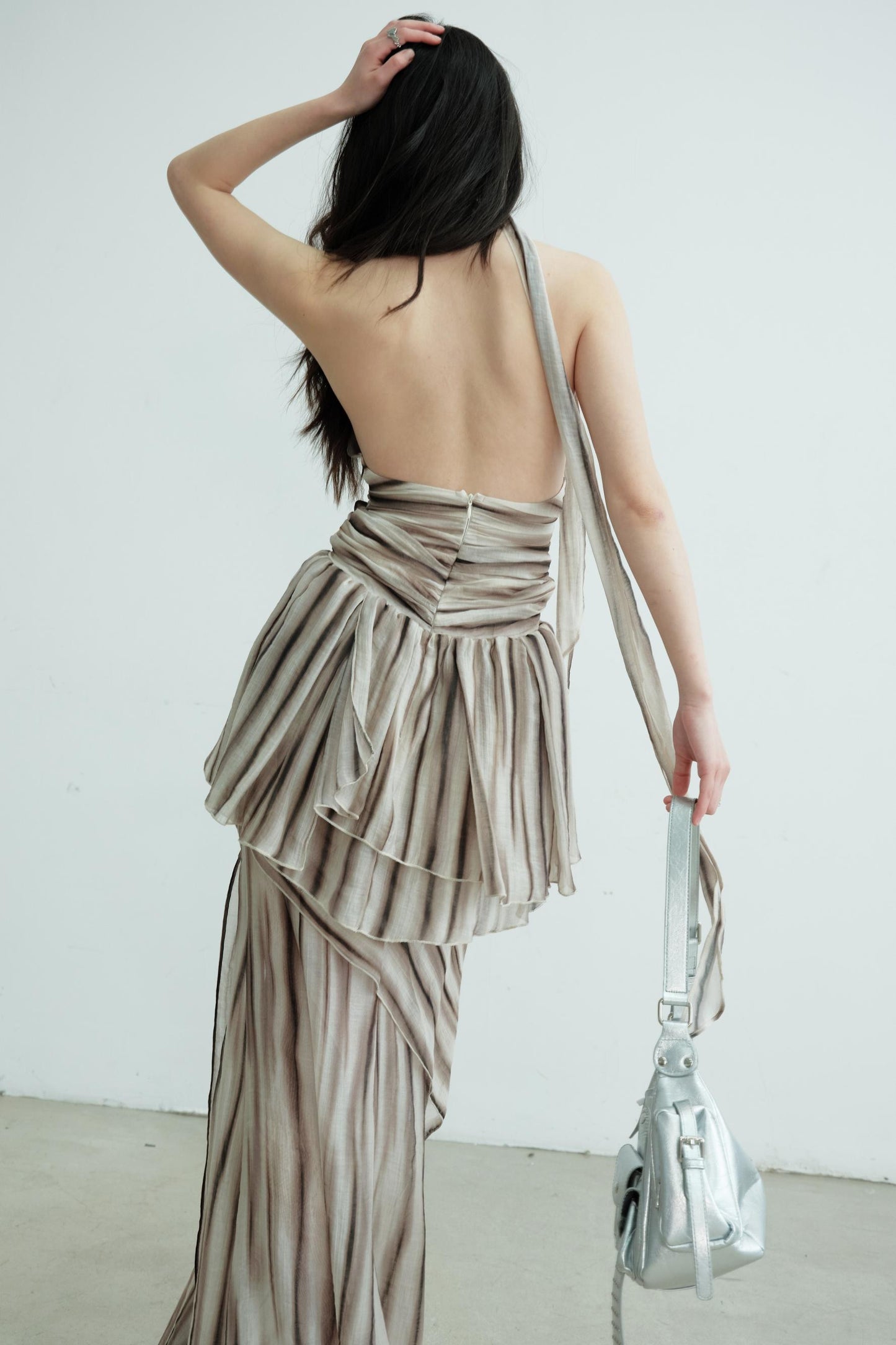 Pleated V-Neck Vest With Skirt Set