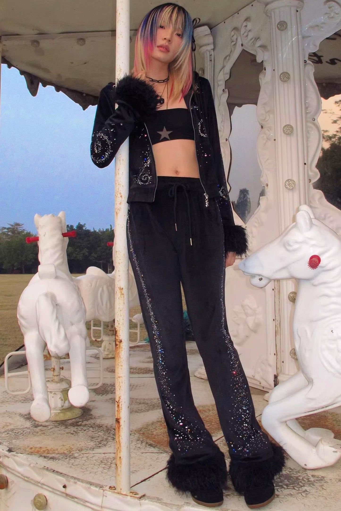 Unicorn Velvet Flared Pants