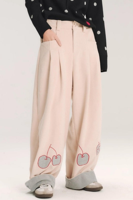 Hand-Painted Plaid Corduroy Pants