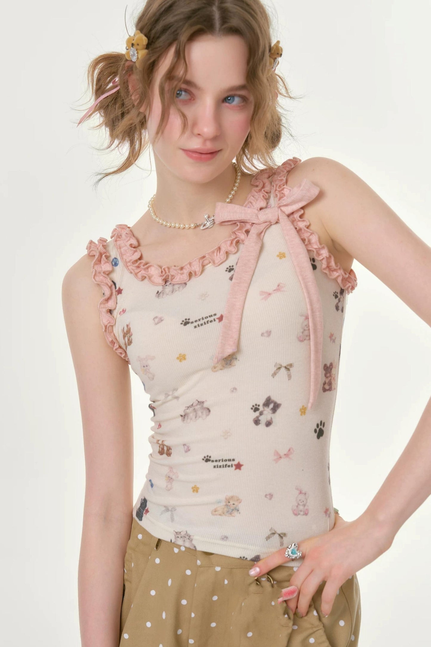Playful Ruffled Apricot Camisole