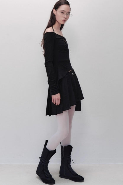 Shadow Pleated Short Skirt