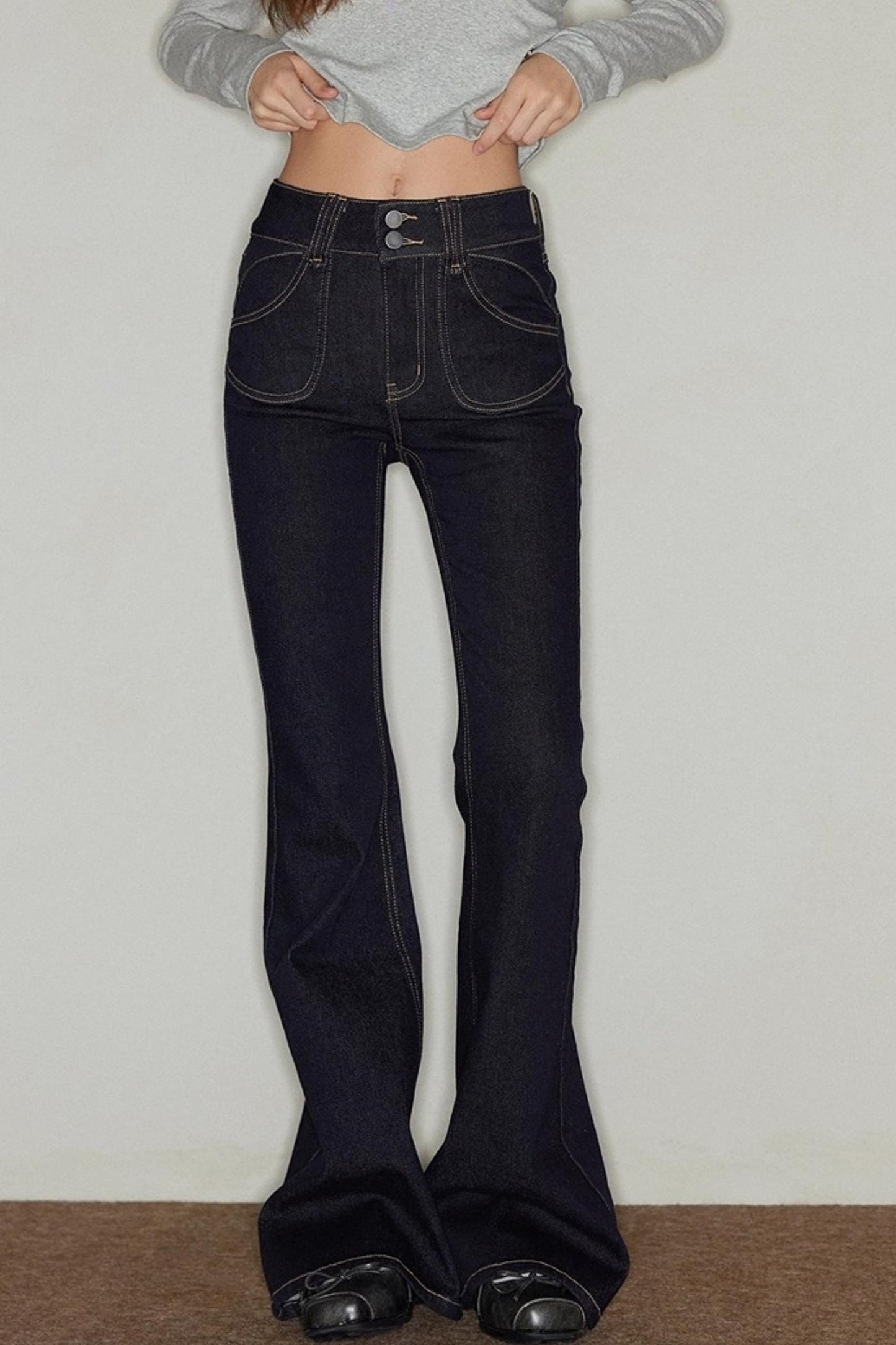 Irregular Topline Slim Bootcut Jeans