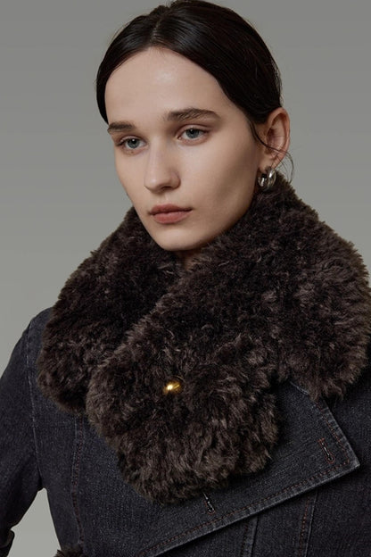 Patchwork Fur Collar Denim Jacket Set-Up