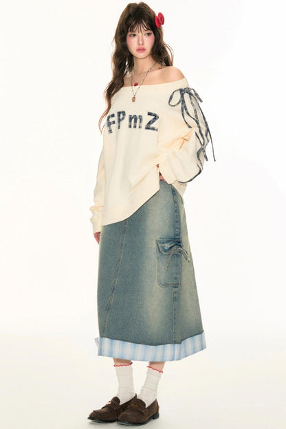 One-Line Letter Patch Sweatshirt