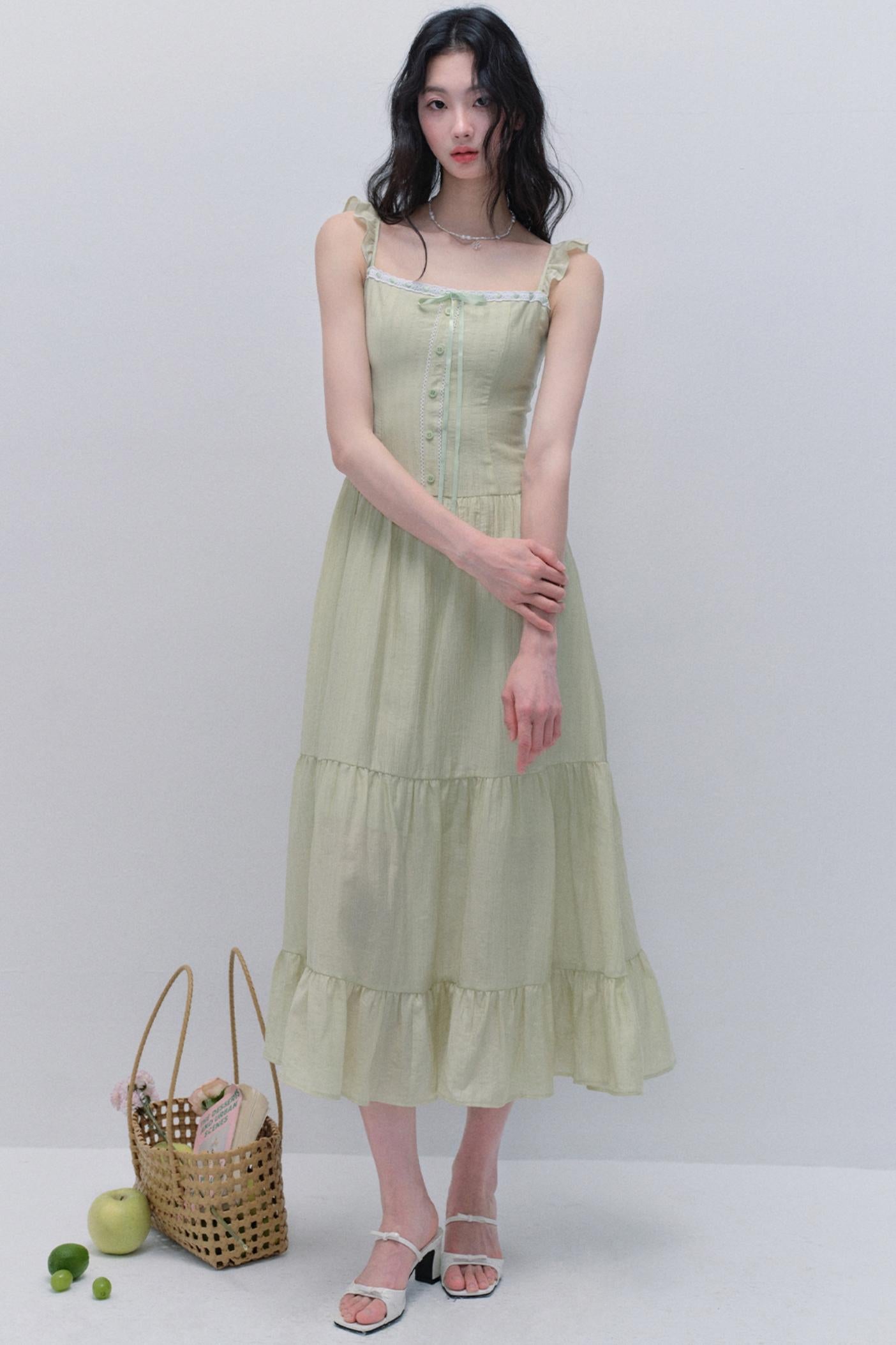 Elegant Airy Green Tie Dress