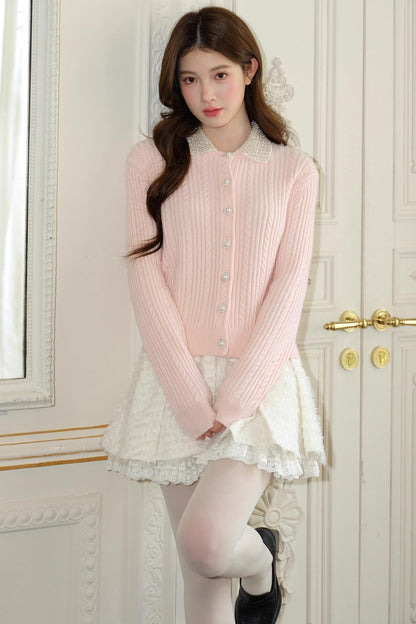 Pink Vintage Rhinestone Cardigan