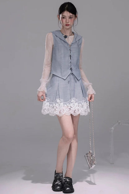 Color-Block Lace Skirt Set