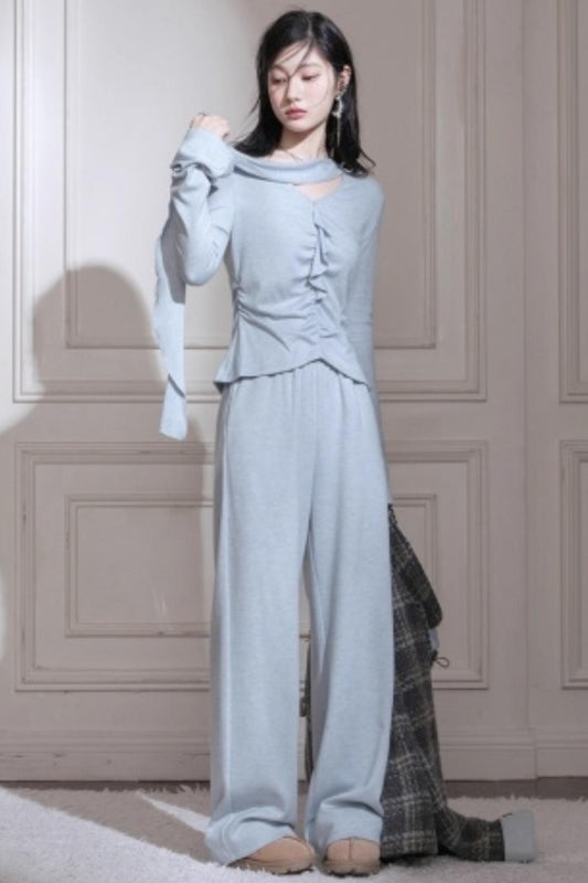 Milk Blue Wool Ribbon Knit Set