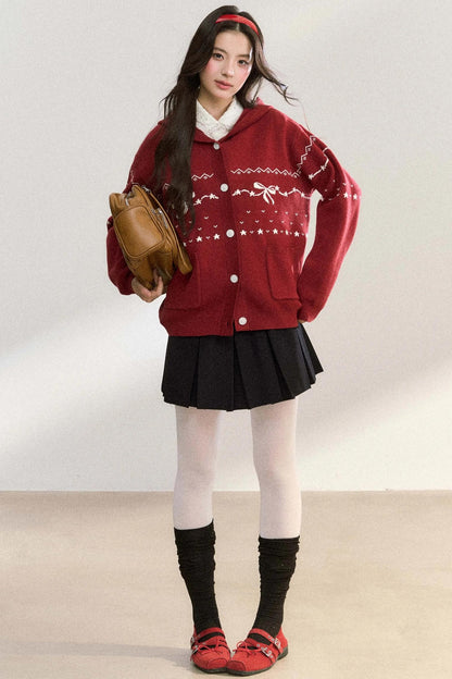 Fair Isle Hooded Knit Jacket