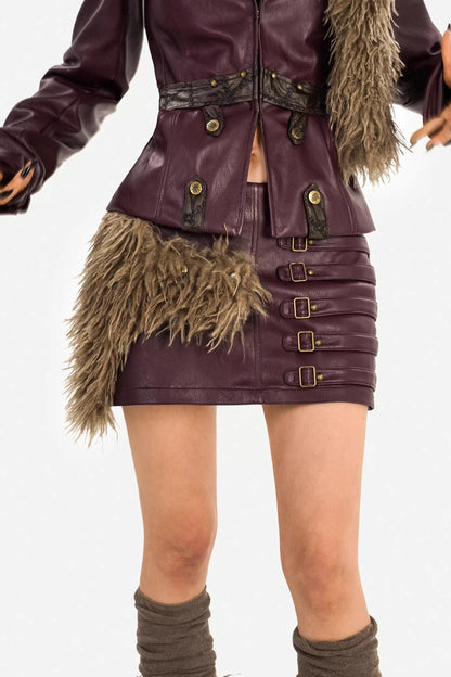 Wine Red Leather Skirt