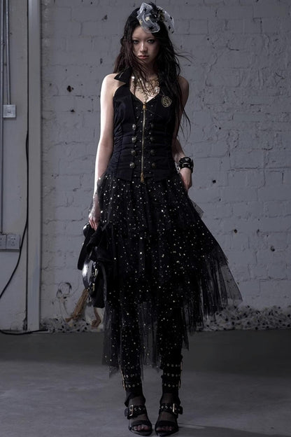 Fairycore Star Tiered Mesh Skirt