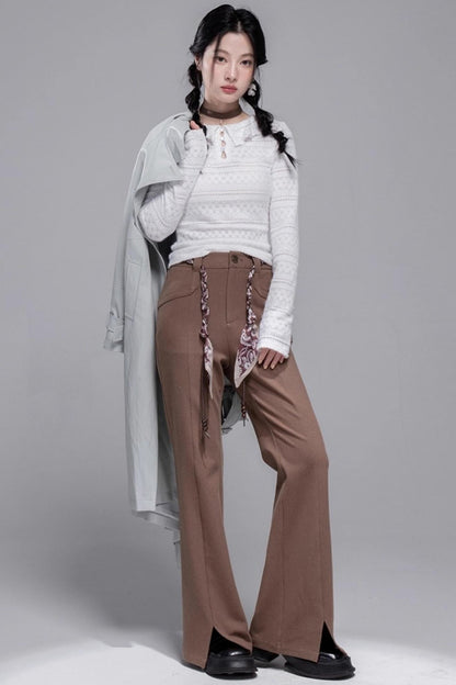 Silk Belted Bootcut Slacks