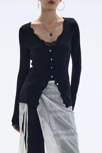 Lyocell Ruffled Long Sleeve Cardigan