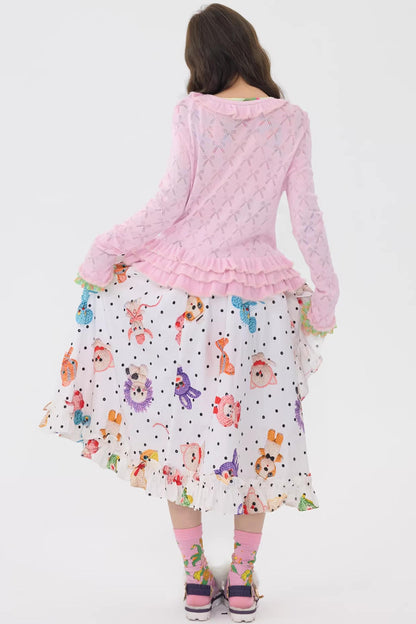 Pink Lace Cut Out Cardigan Top